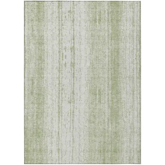 Artichoke Green And Ivory Striped Washable Indoor Outdoor Area Rug Photo 2