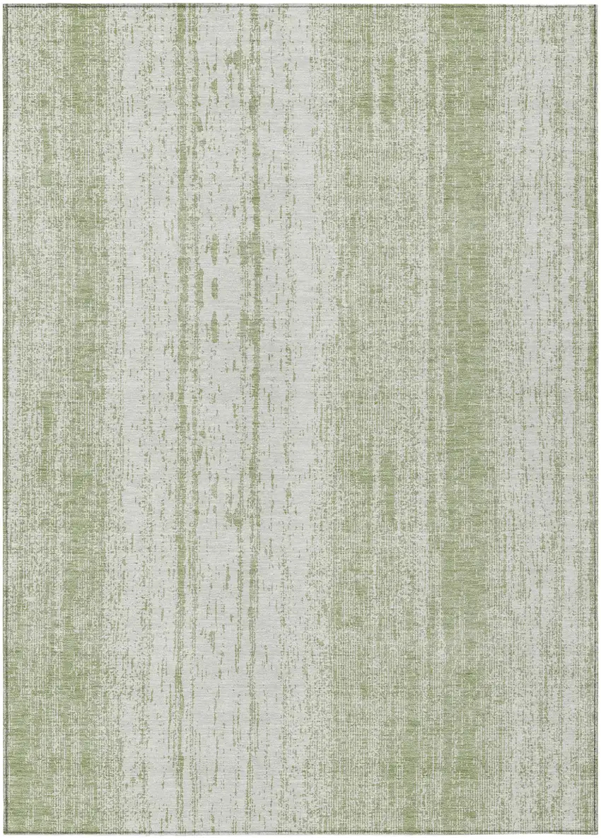 Artichoke Green And Ivory Striped Washable Indoor Outdoor Area Rug Photo 2