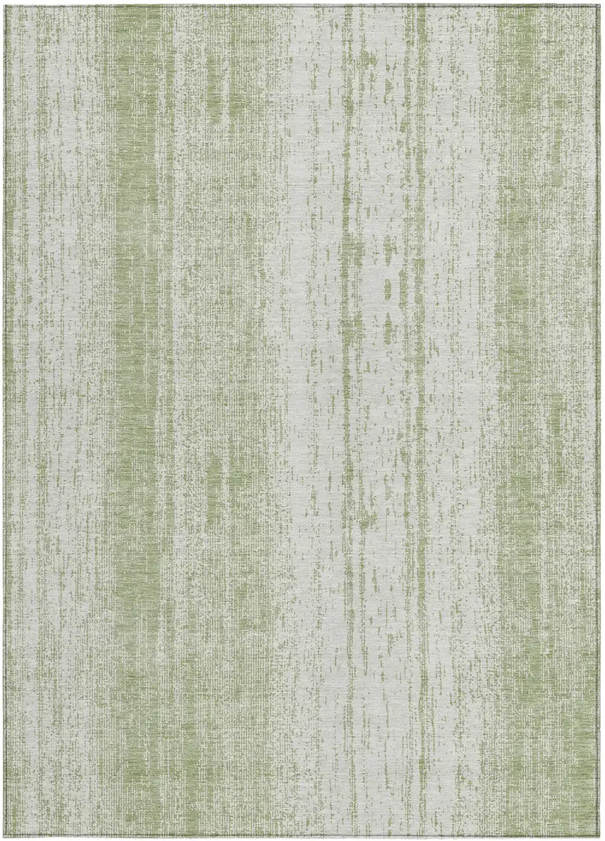 Artichoke Green And Ivory Striped Washable Indoor Outdoor Area Rug Photo 7