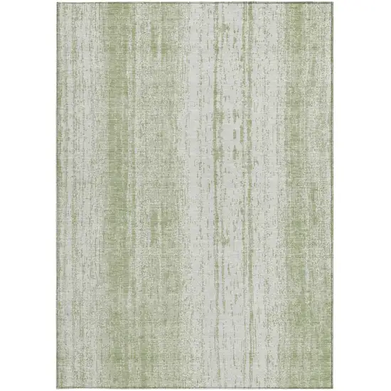 Artichoke Green And Ivory Striped Washable Indoor Outdoor Area Rug Photo 7