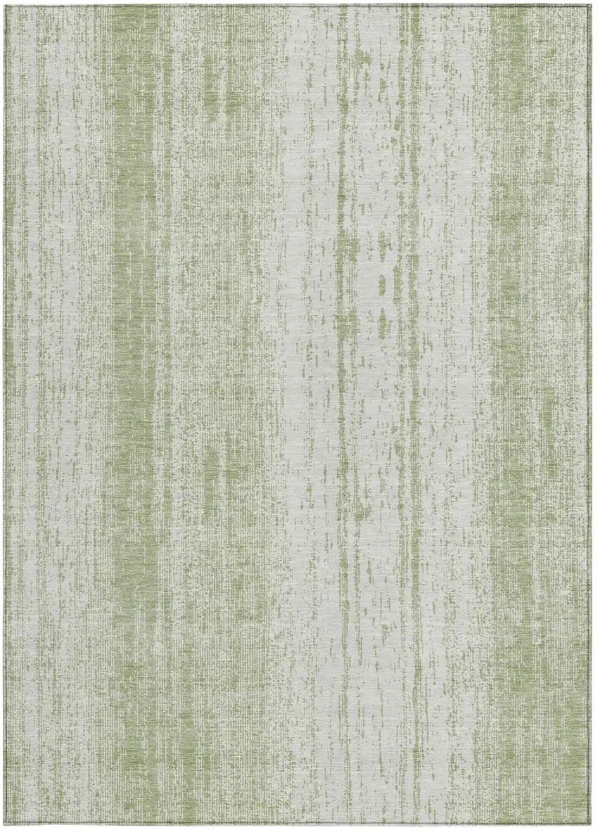 Artichoke Green And Ivory Striped Washable Indoor Outdoor Area Rug Photo 7