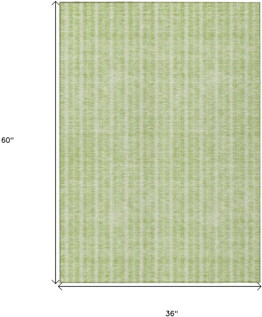Artichoke Green And Ivory Striped Washable Indoor Outdoor Area Rug Photo 3