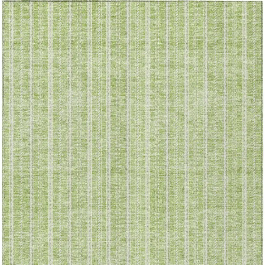 Artichoke Green And Ivory Striped Washable Indoor Outdoor Area Rug Photo 6