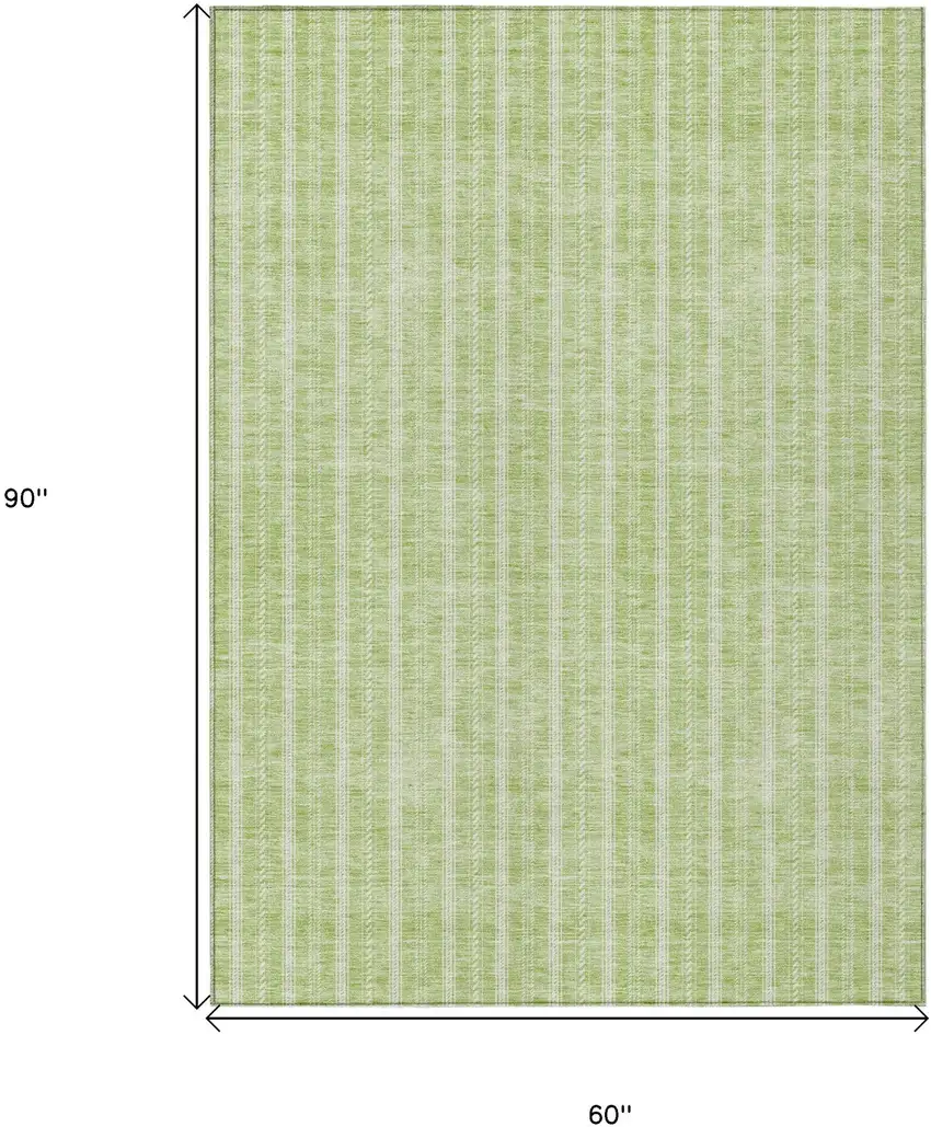 Artichoke Green And Ivory Striped Washable Indoor Outdoor Area Rug Photo 3