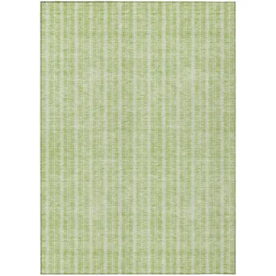 Artichoke Green And Ivory Striped Washable Indoor Outdoor Area Rug Photo 2