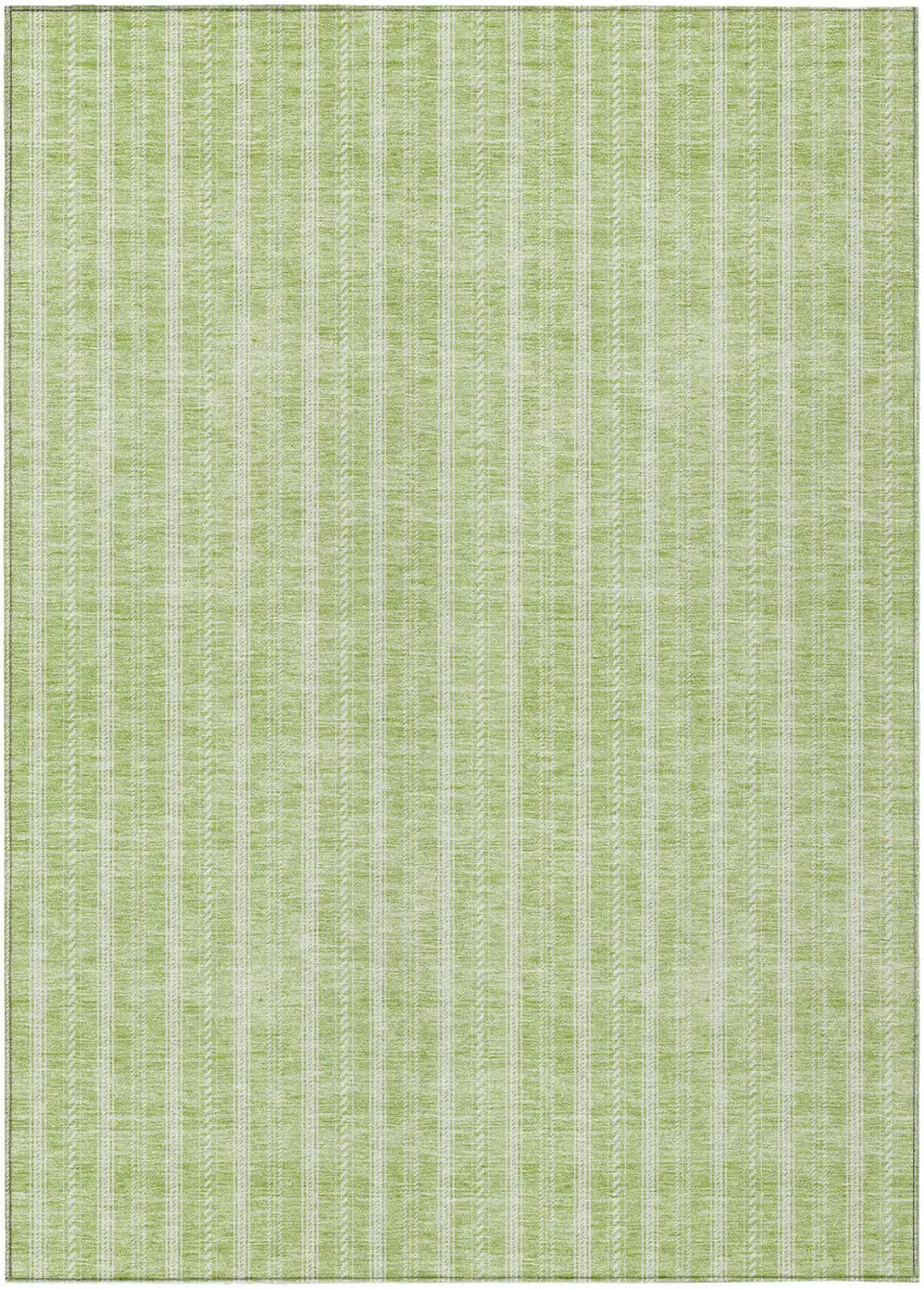 Artichoke Green And Ivory Striped Washable Indoor Outdoor Area Rug Photo 2