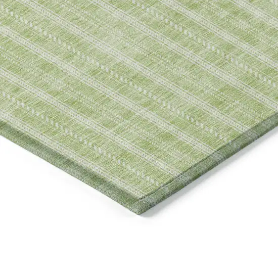 Artichoke Green And Ivory Striped Washable Indoor Outdoor Area Rug Photo 4