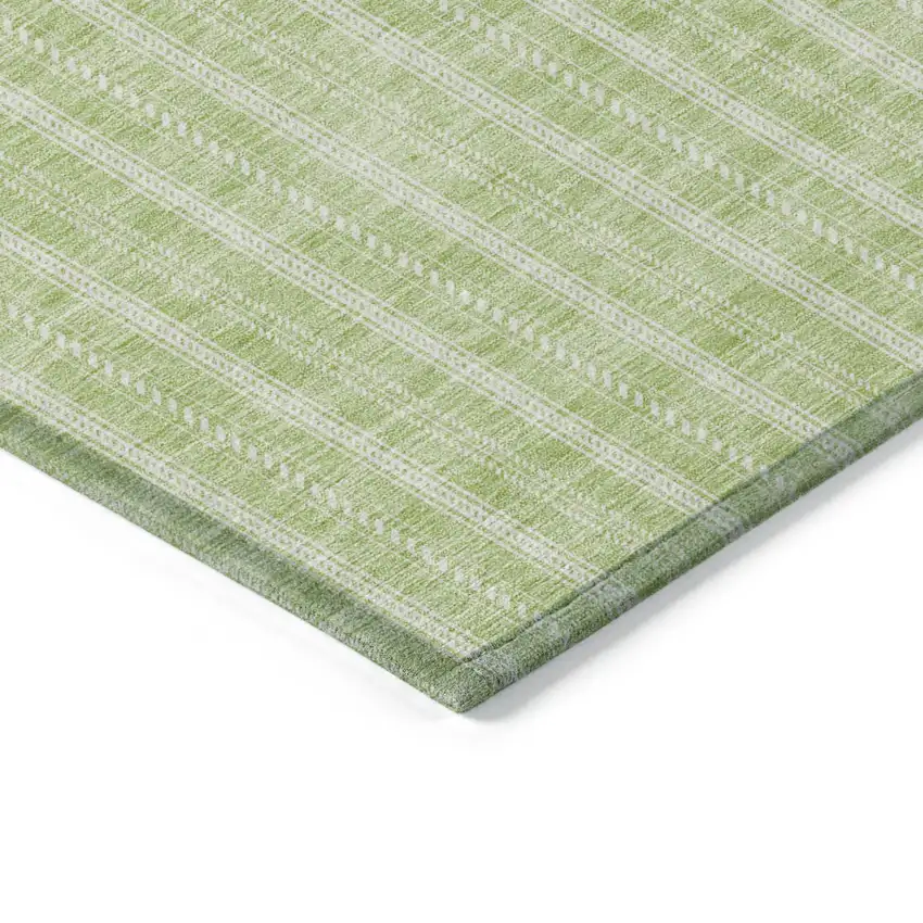 Artichoke Green And Ivory Striped Washable Indoor Outdoor Area Rug Photo 4
