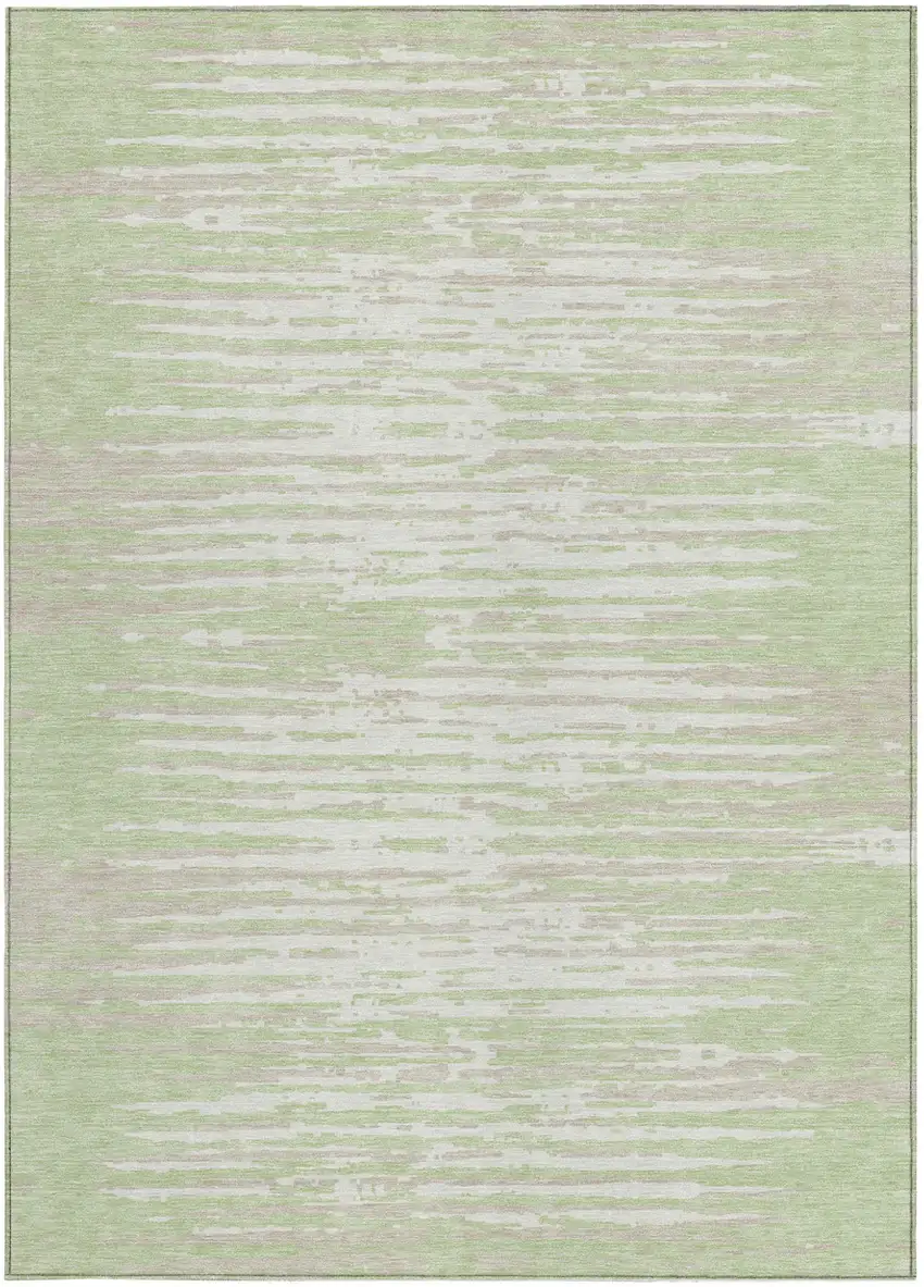 Artichoke Green And Ivory Striped Washable Indoor Outdoor Area Rug Photo 7