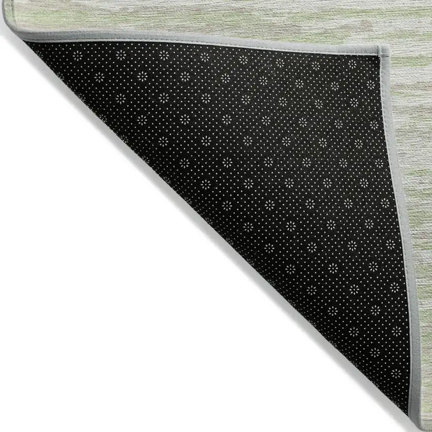Artichoke Green And Ivory Striped Washable Indoor Outdoor Area Rug Photo 4
