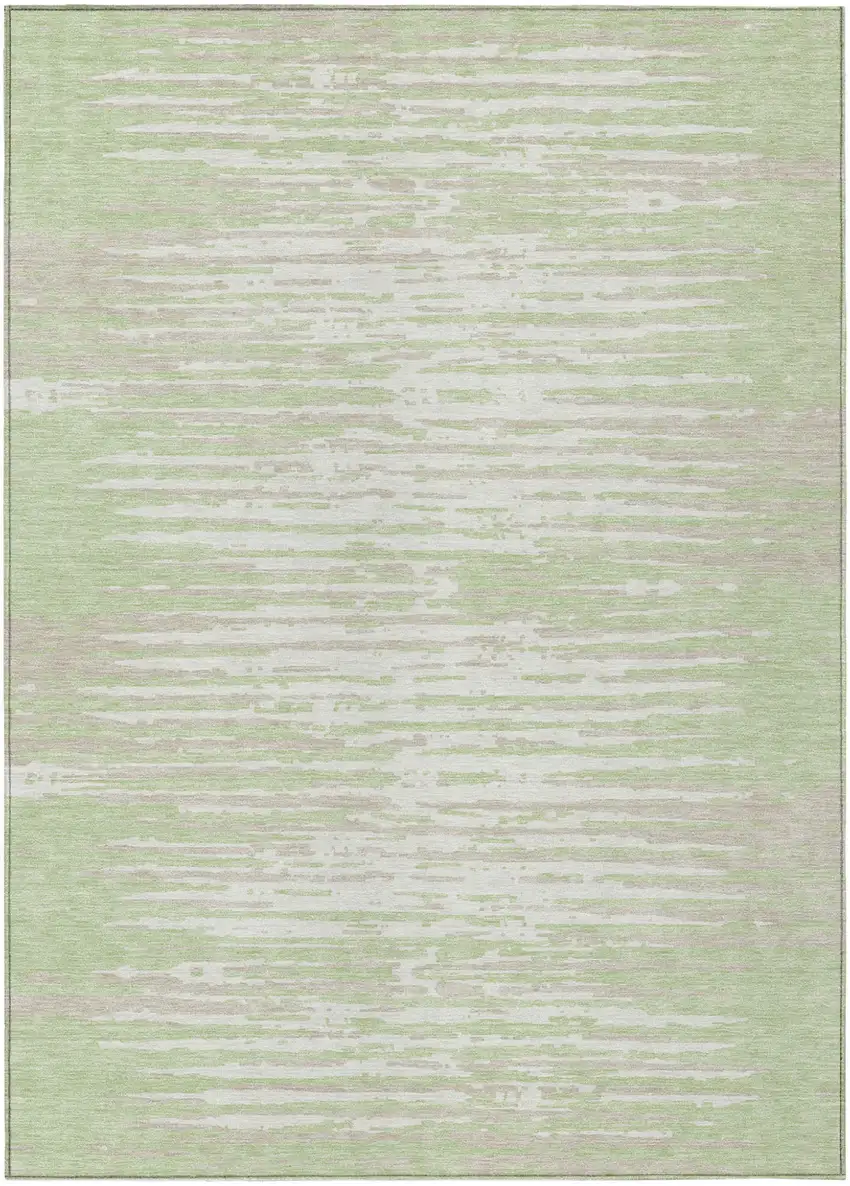 Artichoke Green And Ivory Striped Washable Indoor Outdoor Area Rug Photo 2