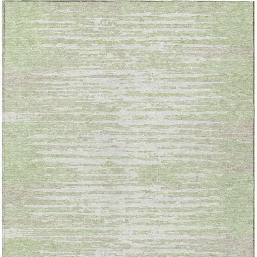 Artichoke Green And Ivory Striped Washable Indoor Outdoor Area Rug Photo 5