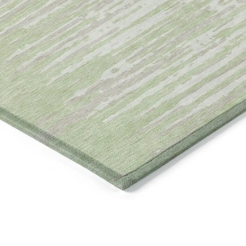 Artichoke Green And Ivory Striped Washable Indoor Outdoor Area Rug Photo 3