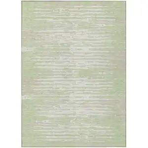 Photo of Artichoke Green And Ivory Striped Washable Indoor Outdoor Area Rug