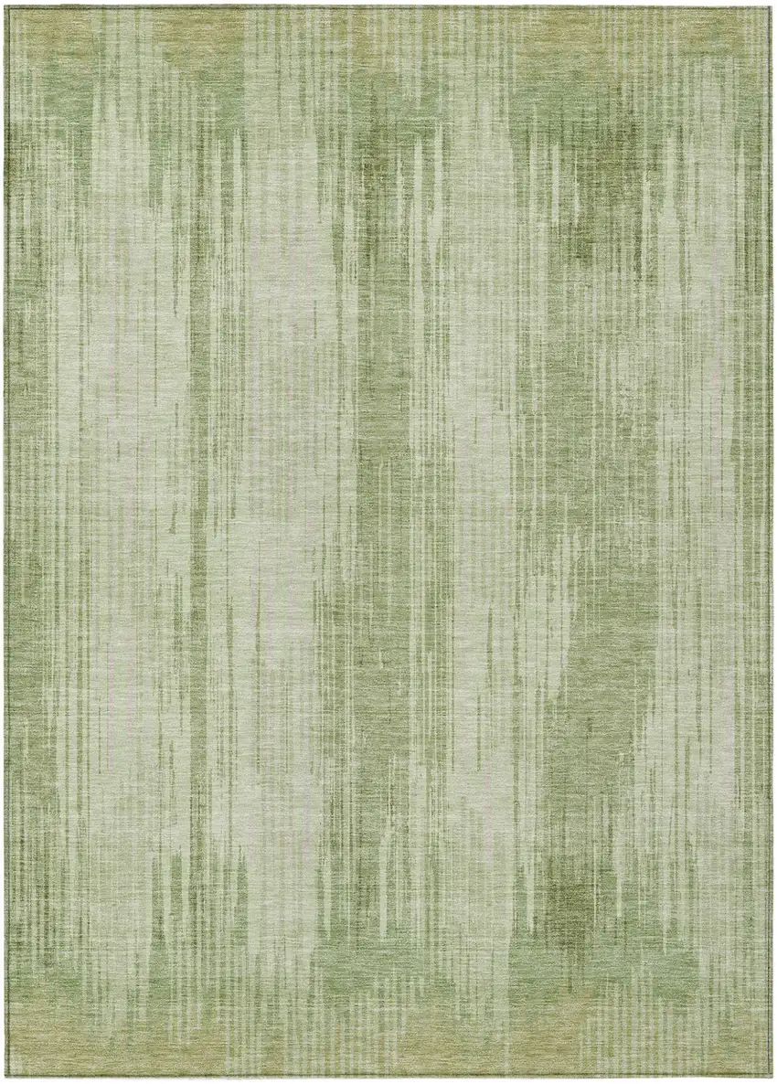 Artichoke Green And Ivory Striped Washable Indoor Outdoor Area Rug Photo 2