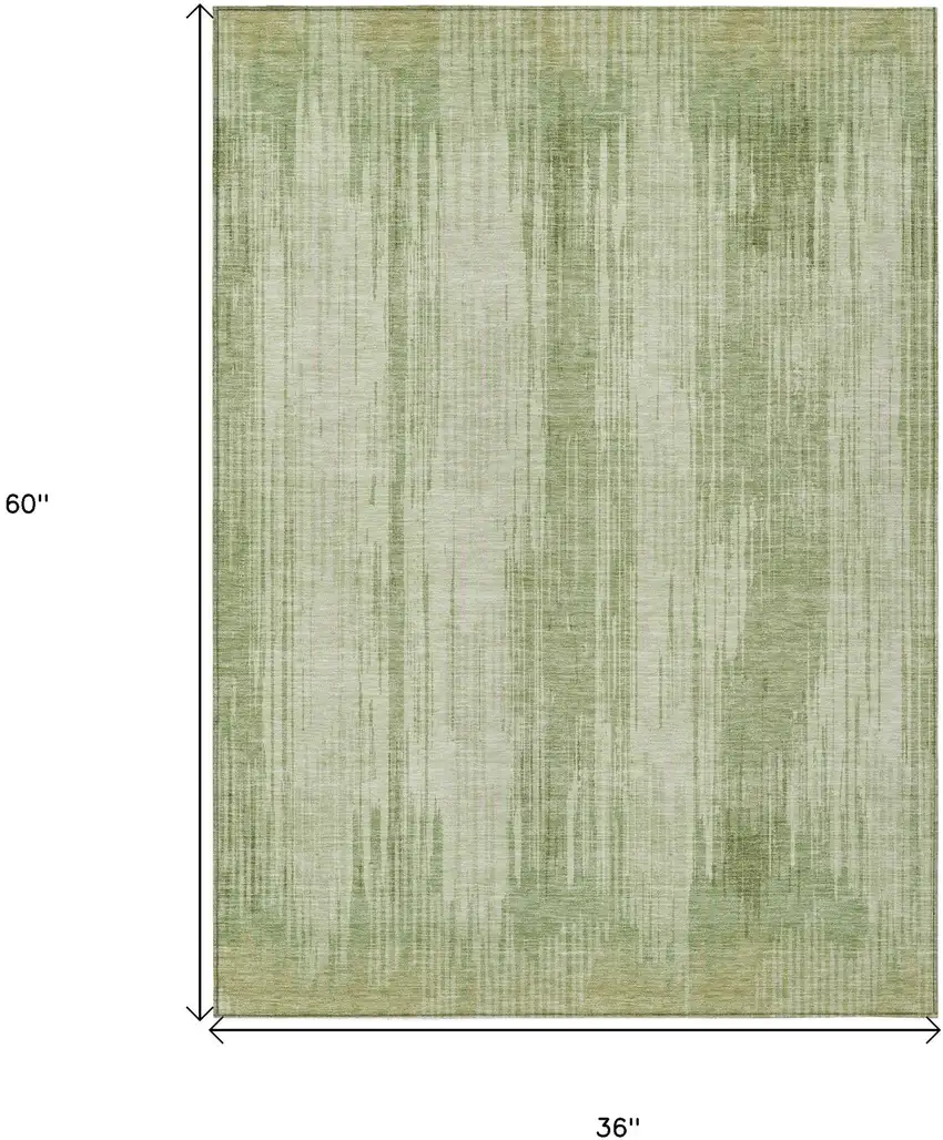 Artichoke Green And Ivory Striped Washable Indoor Outdoor Area Rug Photo 3