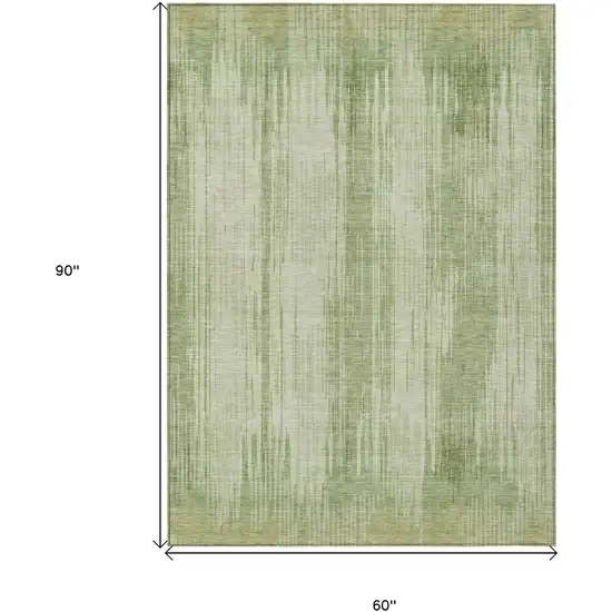 Artichoke Green And Ivory Striped Washable Indoor Outdoor Area Rug Photo 3