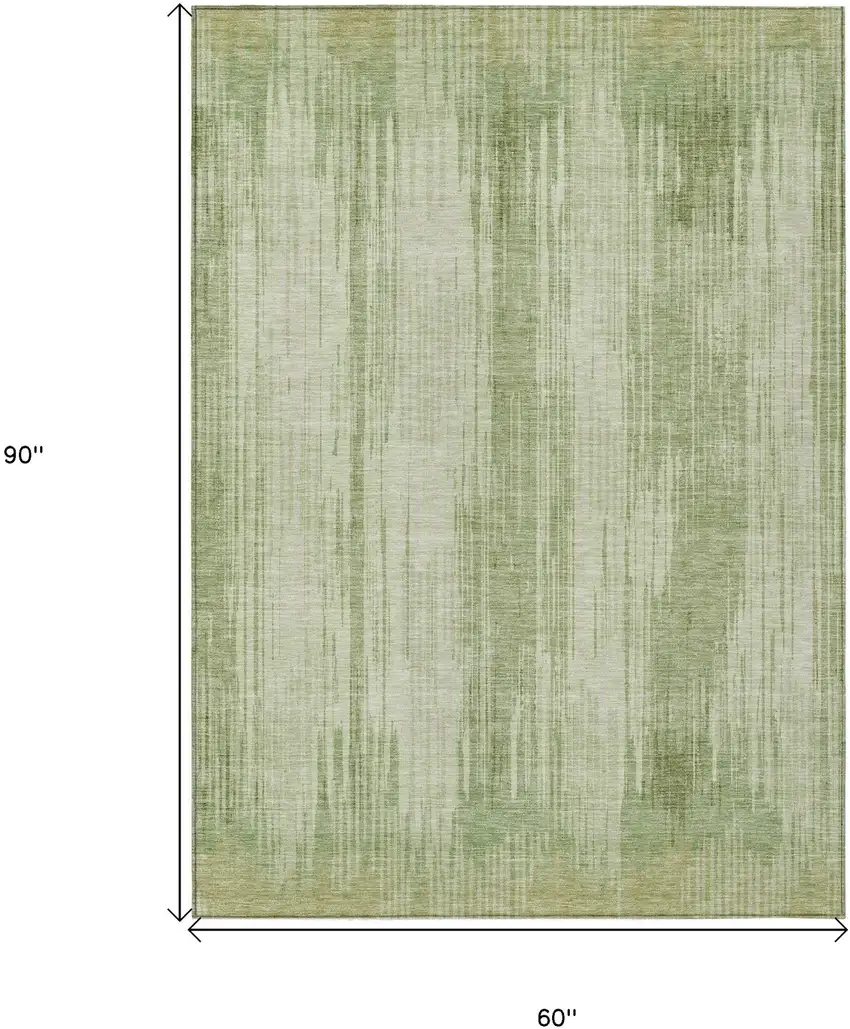 Artichoke Green And Ivory Striped Washable Indoor Outdoor Area Rug Photo 3