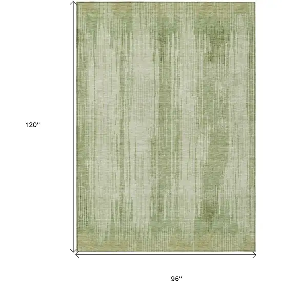 Artichoke Green And Ivory Striped Washable Indoor Outdoor Area Rug Photo 3