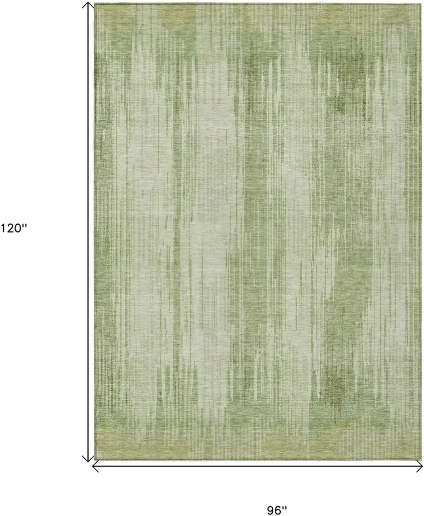 Artichoke Green And Ivory Striped Washable Indoor Outdoor Area Rug Photo 3