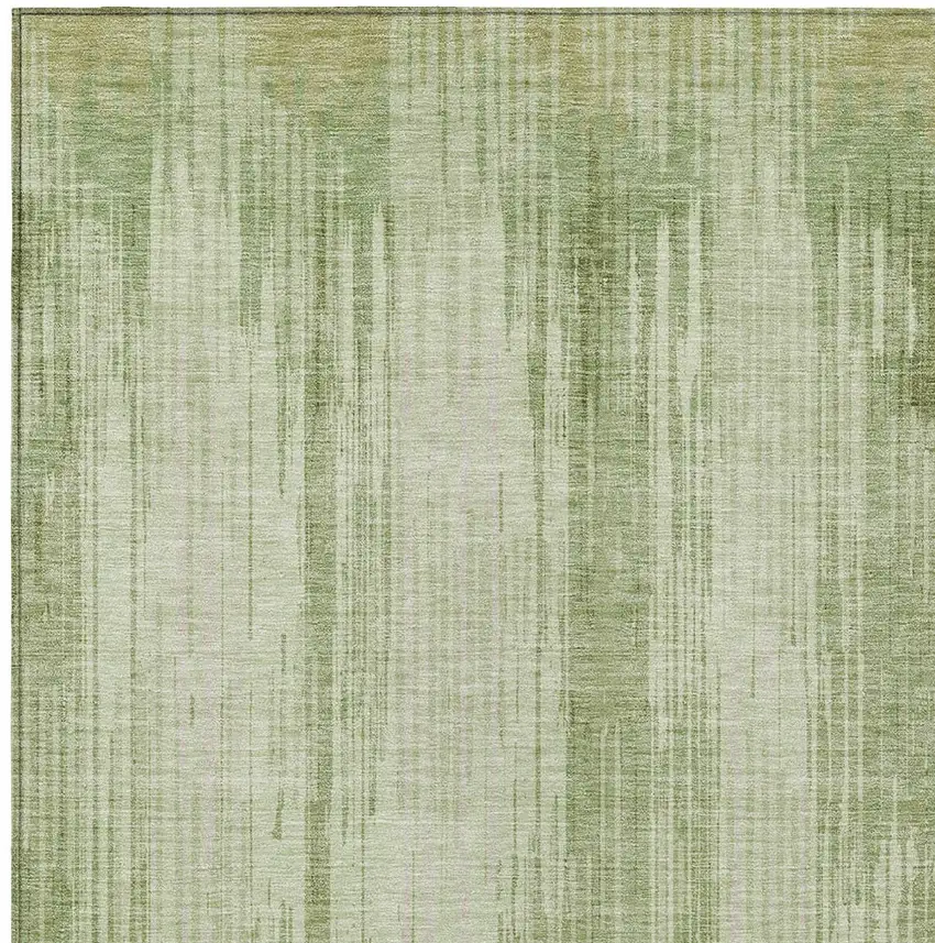 Artichoke Green And Ivory Striped Washable Indoor Outdoor Area Rug Photo 6