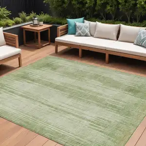 Photo of Artichoke Green And Ivory Striped Washable Indoor Outdoor Area Rug