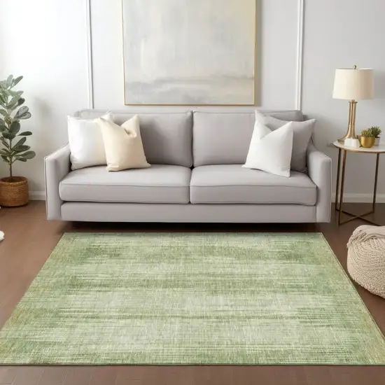 Artichoke Green And Ivory Striped Washable Indoor Outdoor Area Rug Photo 9