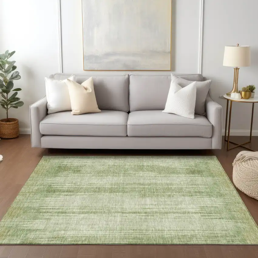 Artichoke Green And Ivory Striped Washable Indoor Outdoor Area Rug Photo 9