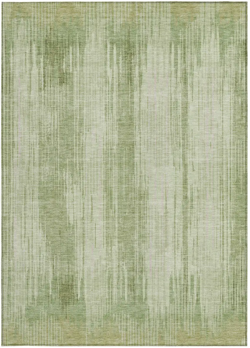 Artichoke Green And Ivory Striped Washable Indoor Outdoor Area Rug Photo 6