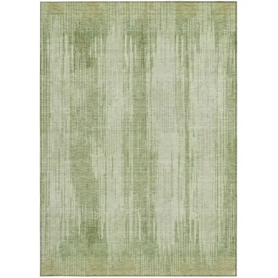 Artichoke Green And Ivory Striped Washable Indoor Outdoor Area Rug Photo 6