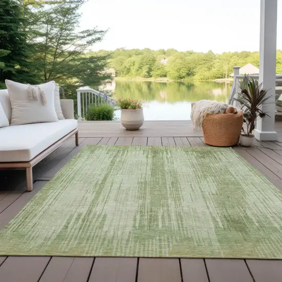 Artichoke Green And Ivory Striped Washable Indoor Outdoor Area Rug Photo 7