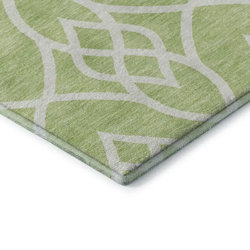 Artichoke Green And Ivory Trellis Washable Area Rug With UV Protection Photo 8