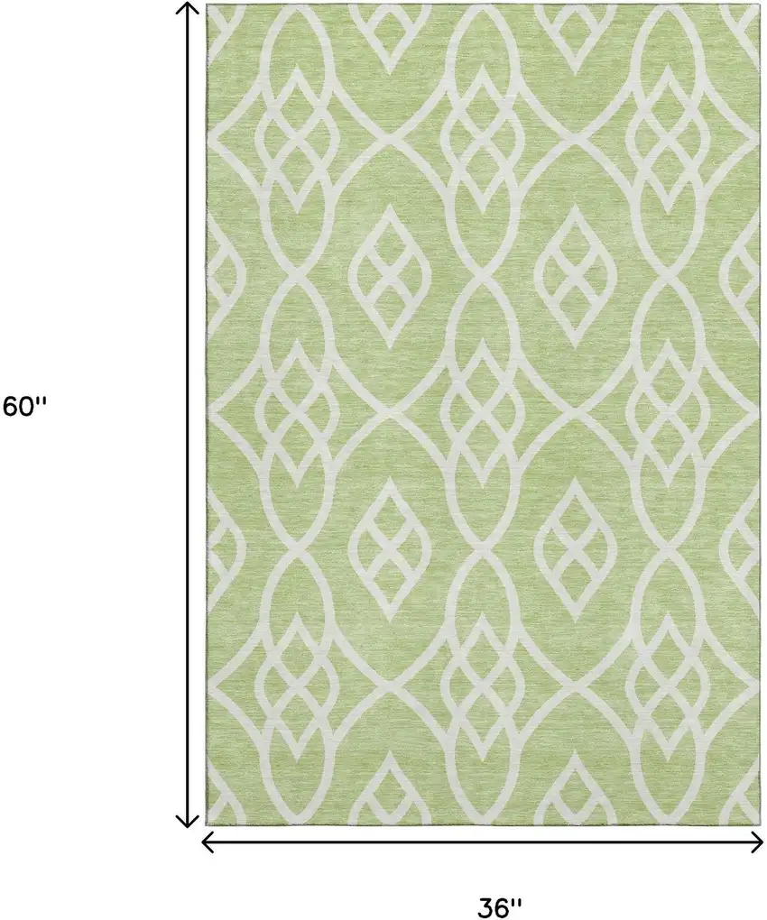Artichoke Green And Ivory Trellis Washable Area Rug With UV Protection Photo 3