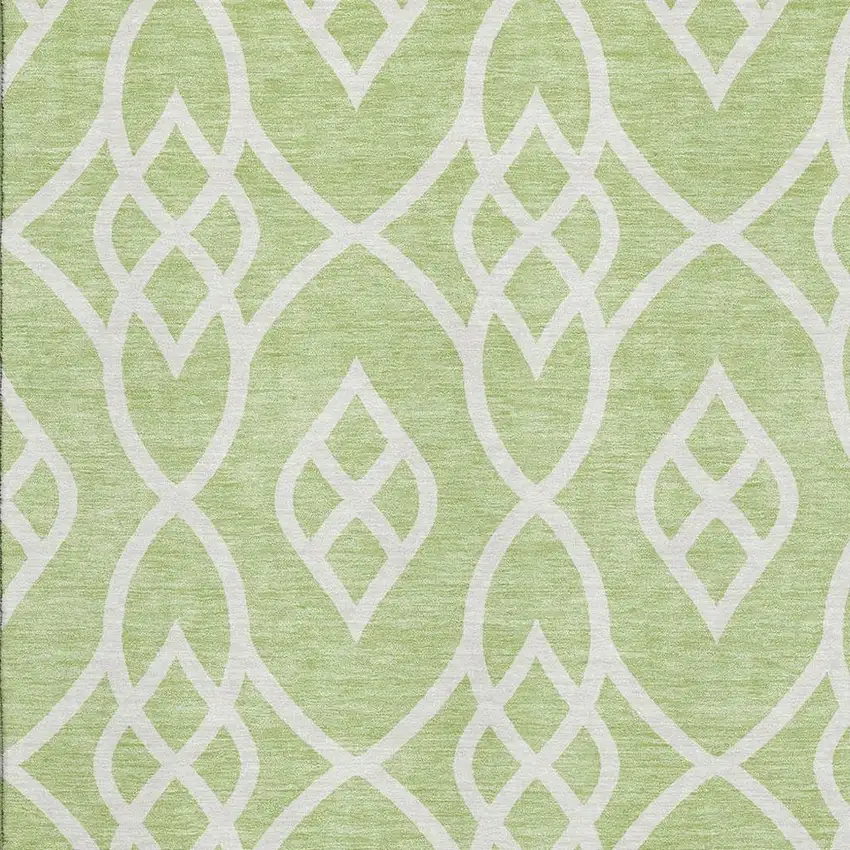 Artichoke Green And Ivory Trellis Washable Area Rug With UV Protection Photo 3