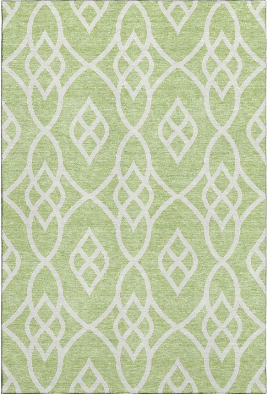Artichoke Green And Ivory Trellis Washable Area Rug With UV Protection Photo 1