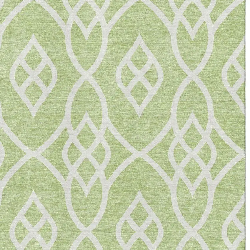 Artichoke Green And Ivory Trellis Washable Area Rug With UV Protection Photo 3