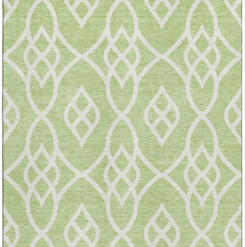 Artichoke Green And Ivory Trellis Washable Area Rug With UV Protection Photo 3