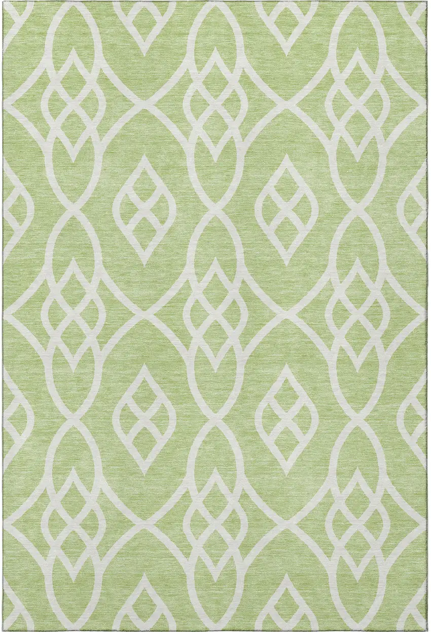 Artichoke Green And Ivory Trellis Washable Area Rug With UV Protection Photo 4