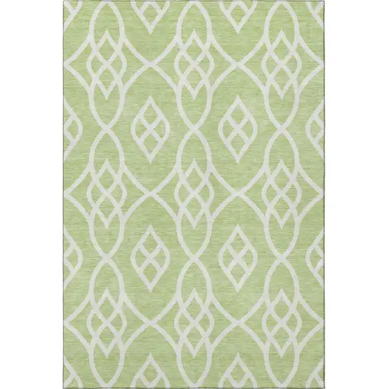 Artichoke Green And Ivory Trellis Washable Area Rug With UV Protection Photo 4