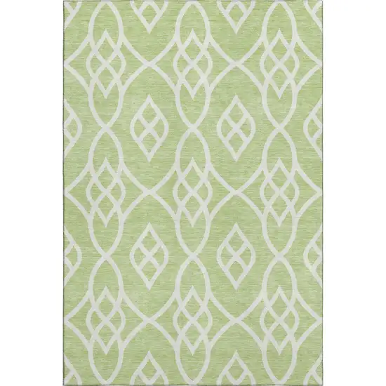 Artichoke Green And Ivory Trellis Washable Area Rug With UV Protection Photo 1