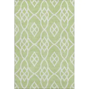 Photo of Artichoke Green And Ivory Trellis Washable Area Rug With UV Protection