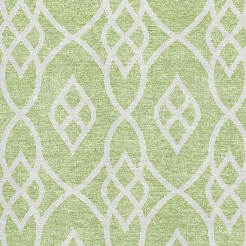 Artichoke Green And Ivory Trellis Washable Area Rug With UV Protection Photo 3