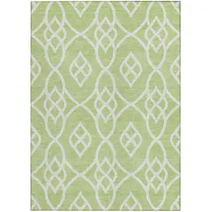 Photo of Artichoke Green And Ivory Trellis Washable Indoor Outdoor Area Rug