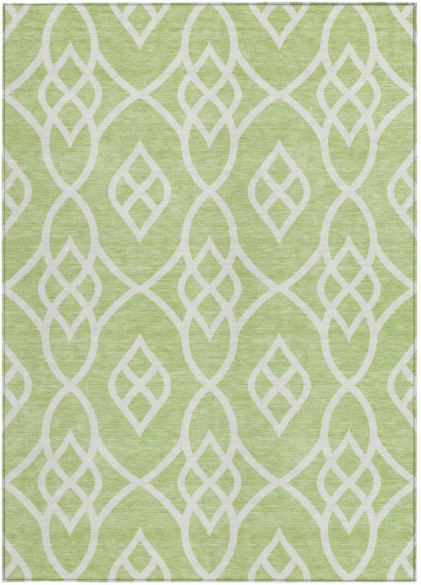 Artichoke Green And Ivory Trellis Washable Indoor Outdoor Area Rug Photo 7