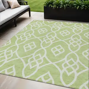 Photo of Artichoke Green And Ivory Trellis Washable Indoor Outdoor Area Rug