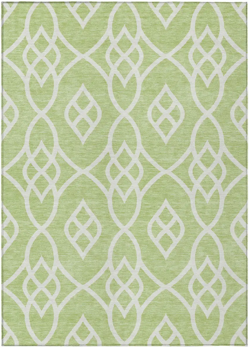 Artichoke Green And Ivory Trellis Washable Indoor Outdoor Area Rug Photo 2