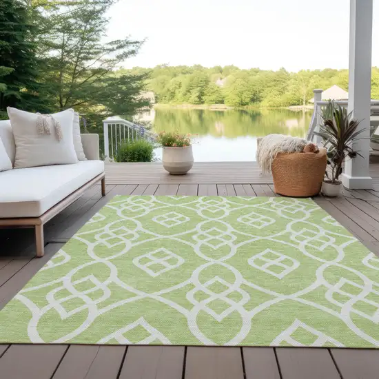 Artichoke Green And Ivory Trellis Washable Indoor Outdoor Area Rug Photo 9