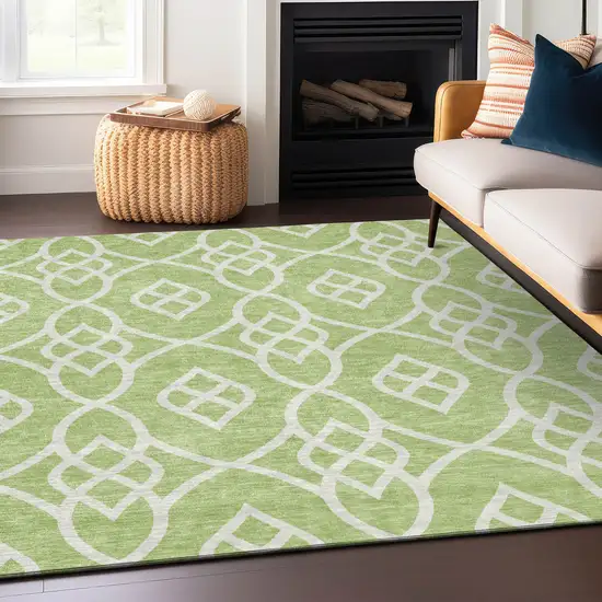 Artichoke Green And Ivory Trellis Washable Indoor Outdoor Area Rug Photo 8