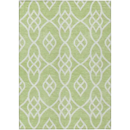 Artichoke Green And Ivory Trellis Washable Indoor Outdoor Area Rug Photo 2