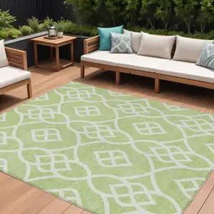Photo of Artichoke Green And Ivory Trellis Washable Indoor Outdoor Area Rug